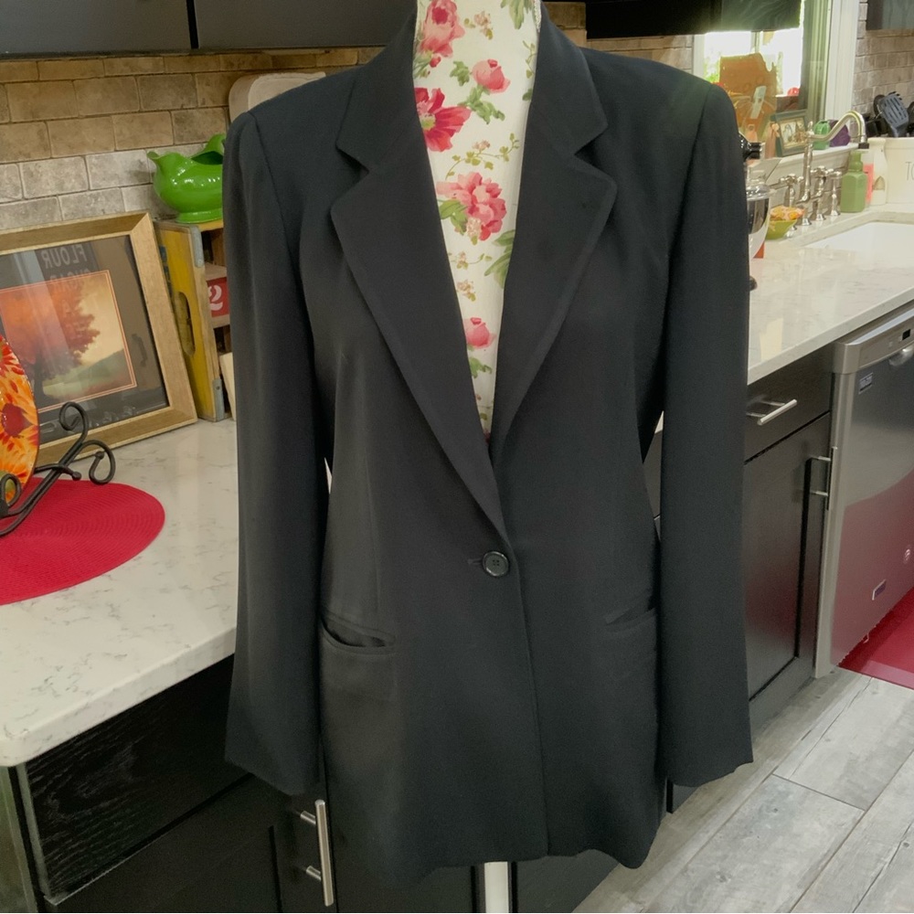 Talbots Petites Vintage Black Blazer Jacket 
Made USA 1 Button 2 PocketLined
8P